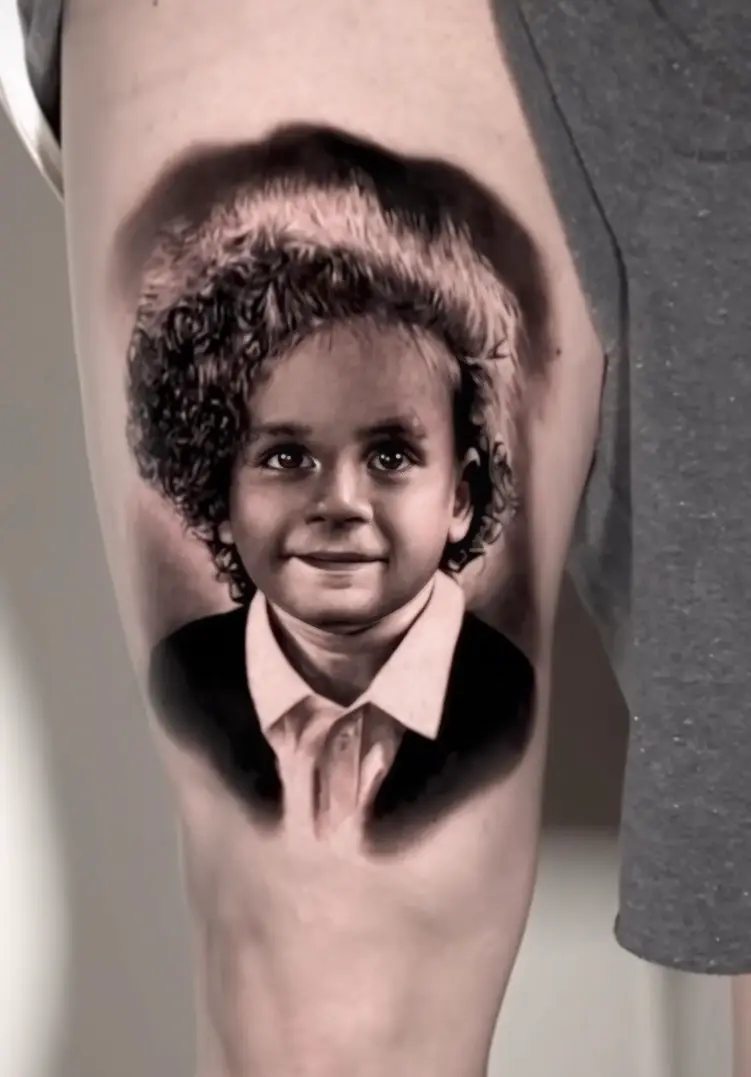 Kinder Portrait Tattoo Black and Grey